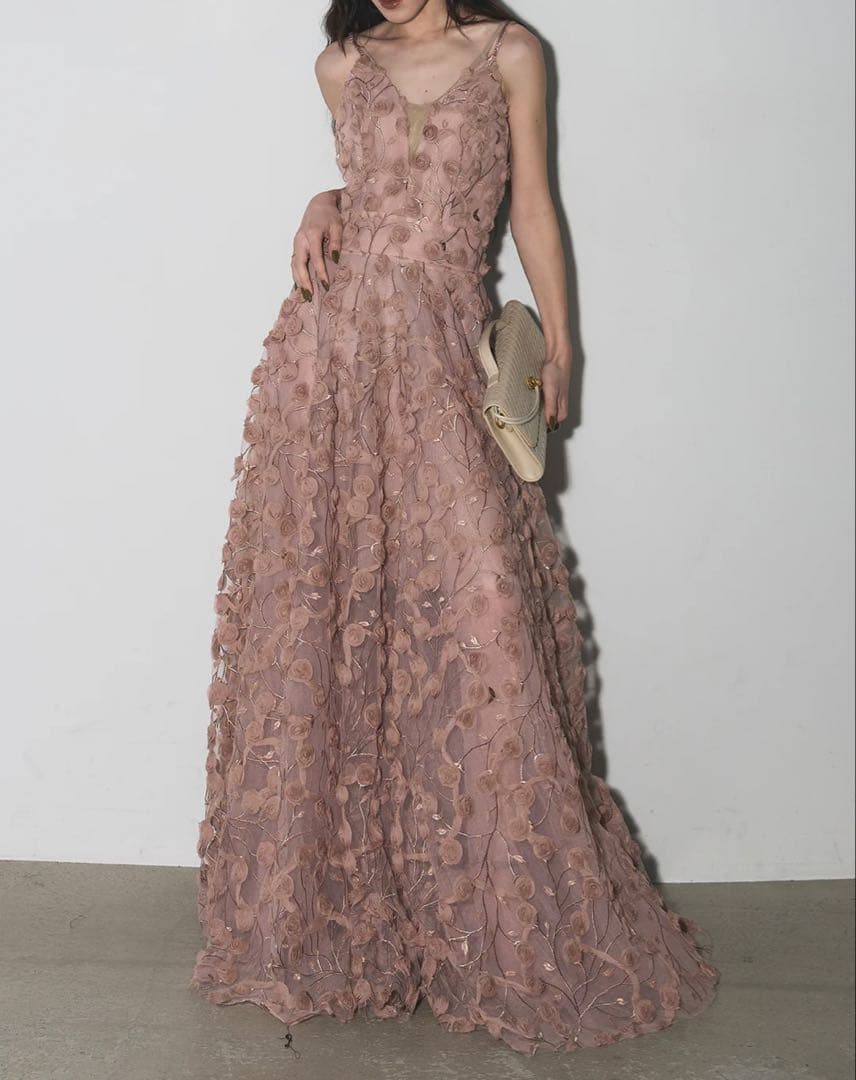 a。ANDREA&Co. 新品未使用　フラワージャガードドレス　ピンク