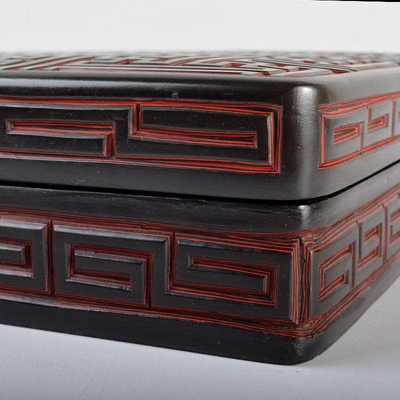 中国　唐物　堆朱　堆黒　倶利雕　四方硯箱　D　R5842