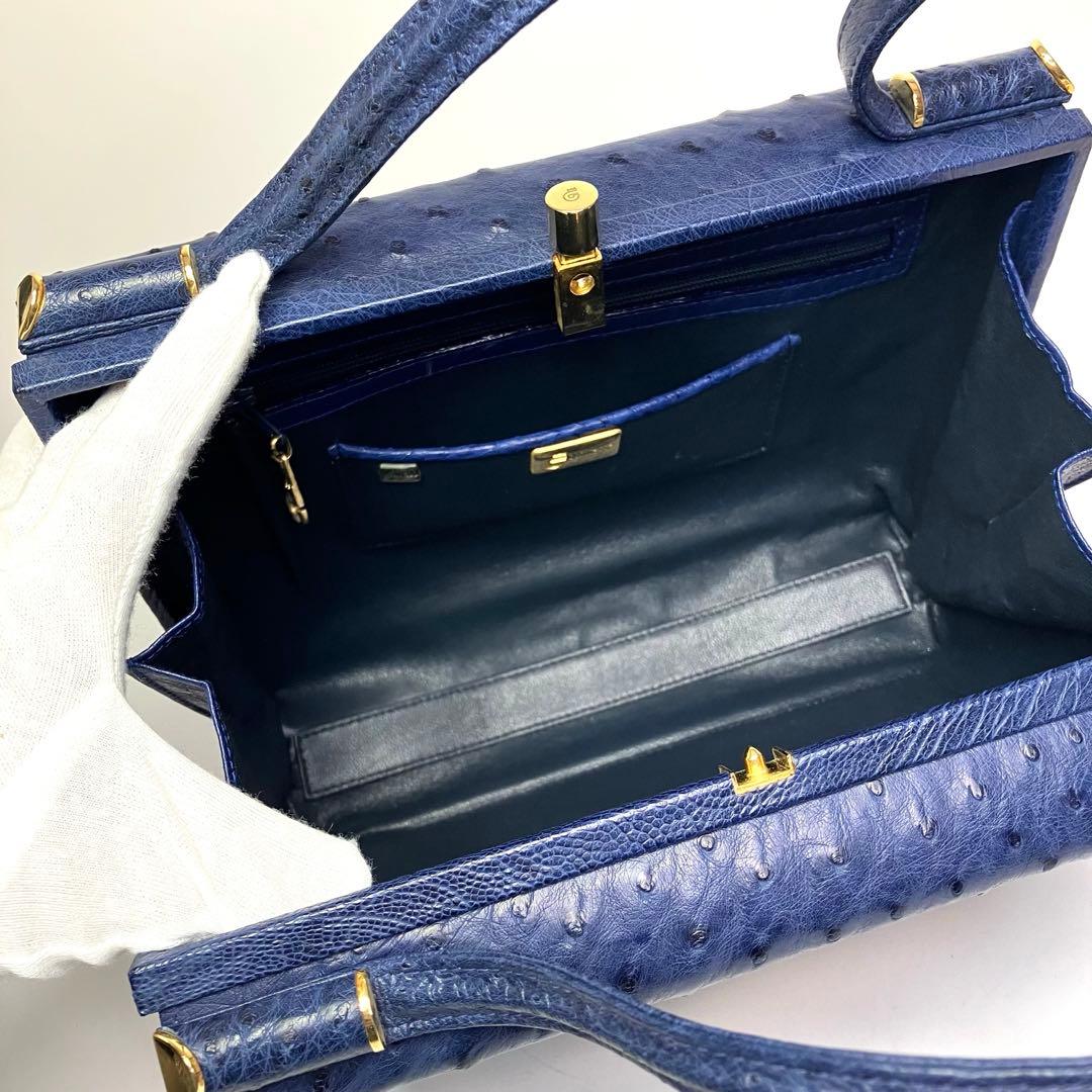COMTESSE コンテス ハンドバッグ オーストリッチ　ブルー　ゴールド金具