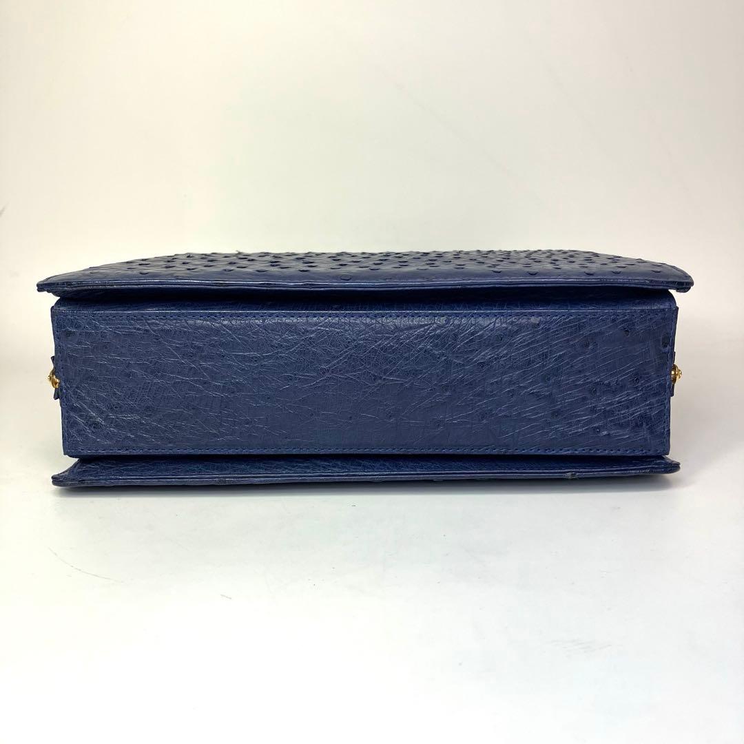 COMTESSE コンテス ハンドバッグ オーストリッチ　ブルー　ゴールド金具