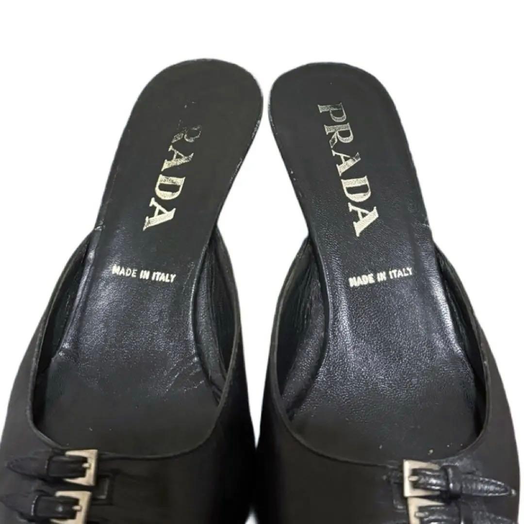 PRADA プラダ ポインテッドトゥ ミュール パンプス 本革 35 1/2