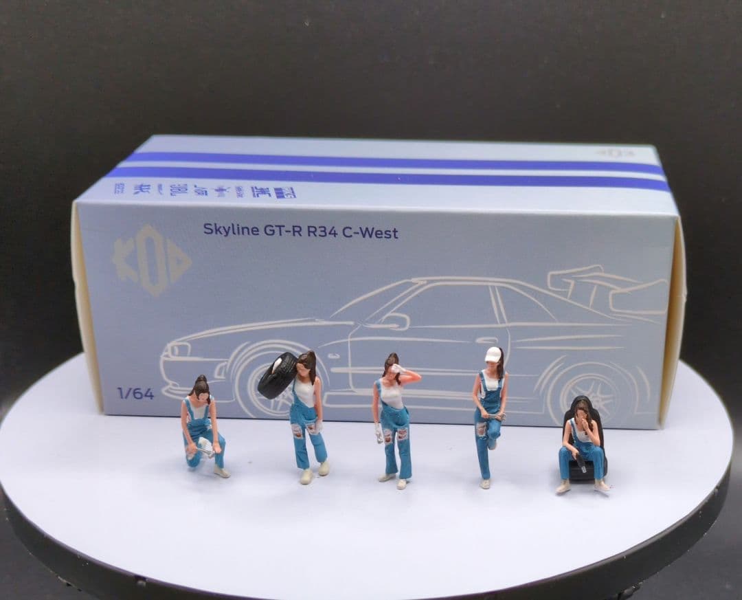 1/64スカイラインGT-R(R34)＆フィギュア(女性整備士)ジオラマ