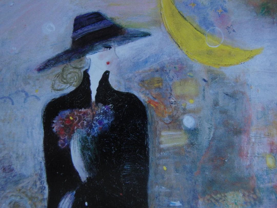 木脇秀子、【月と星のささやき】、希少な額装用画集より、新品額装付