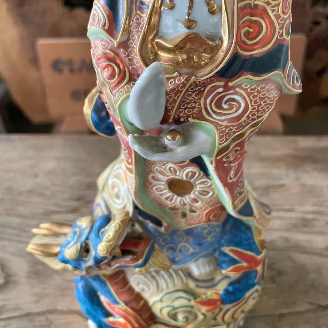 M*デ様 九谷焼 龍と雲に乗る観音菩薩像 神像 仏像 高さ30.5cm