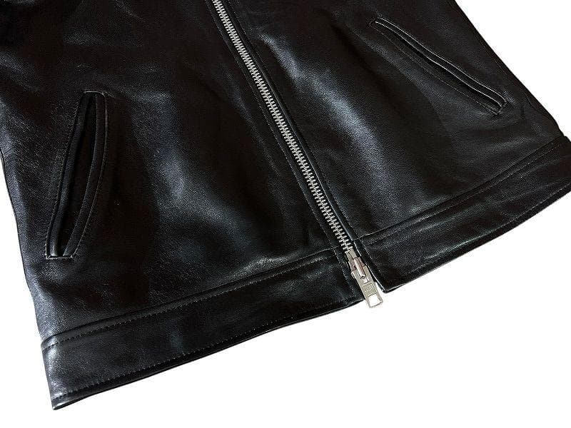 美品 ショット 羊革 レザー シングル ブレスト ライダース ジャケット 黒 M