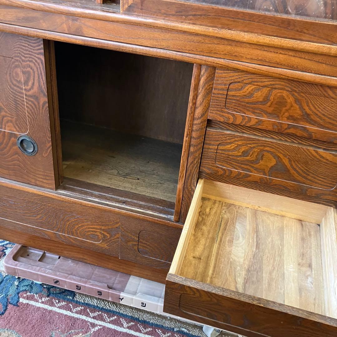 昭和レトロ 木製 茶箪笥 茶棚 ガラス戸 サイドボード 古家具 古民家 飾り棚