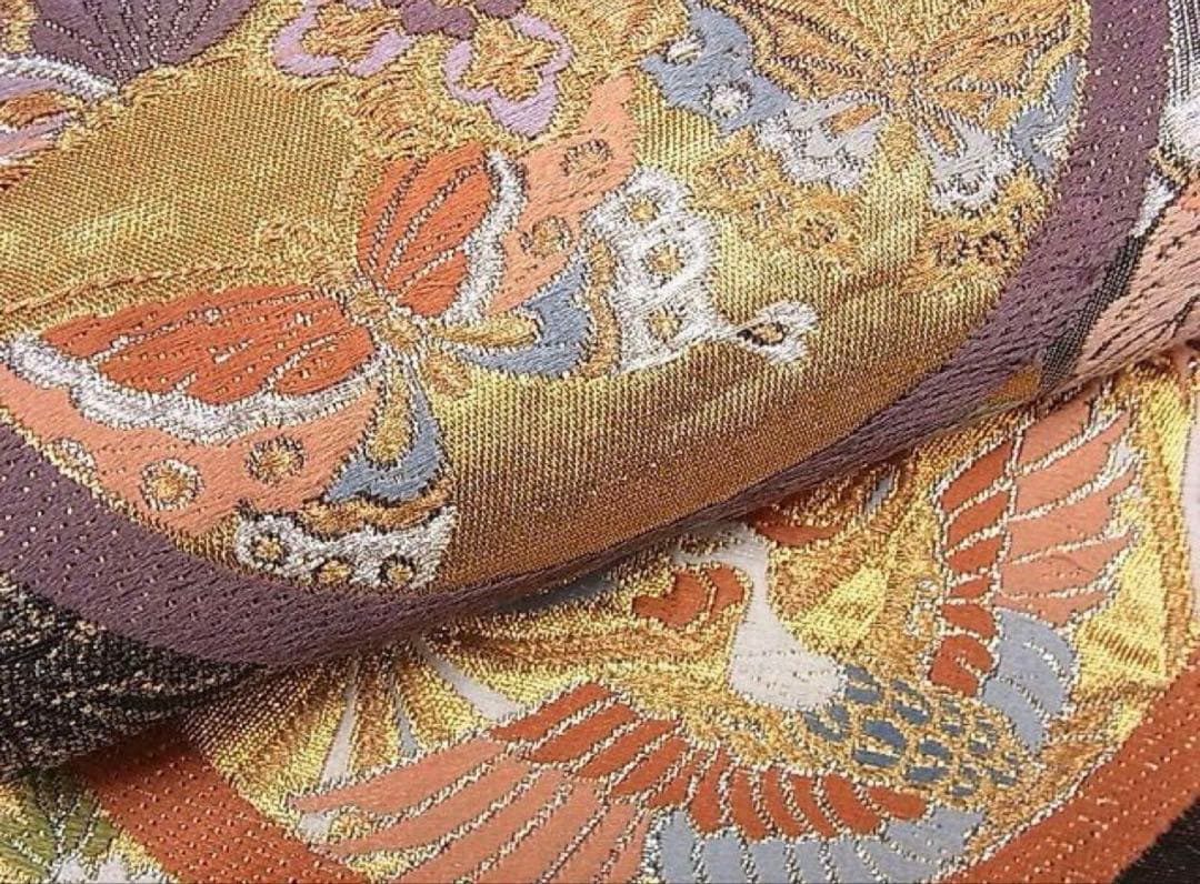 ☆極美品☆振袖フルセット 正絹　シンプル　レトロ　袋帯　黒　からし色