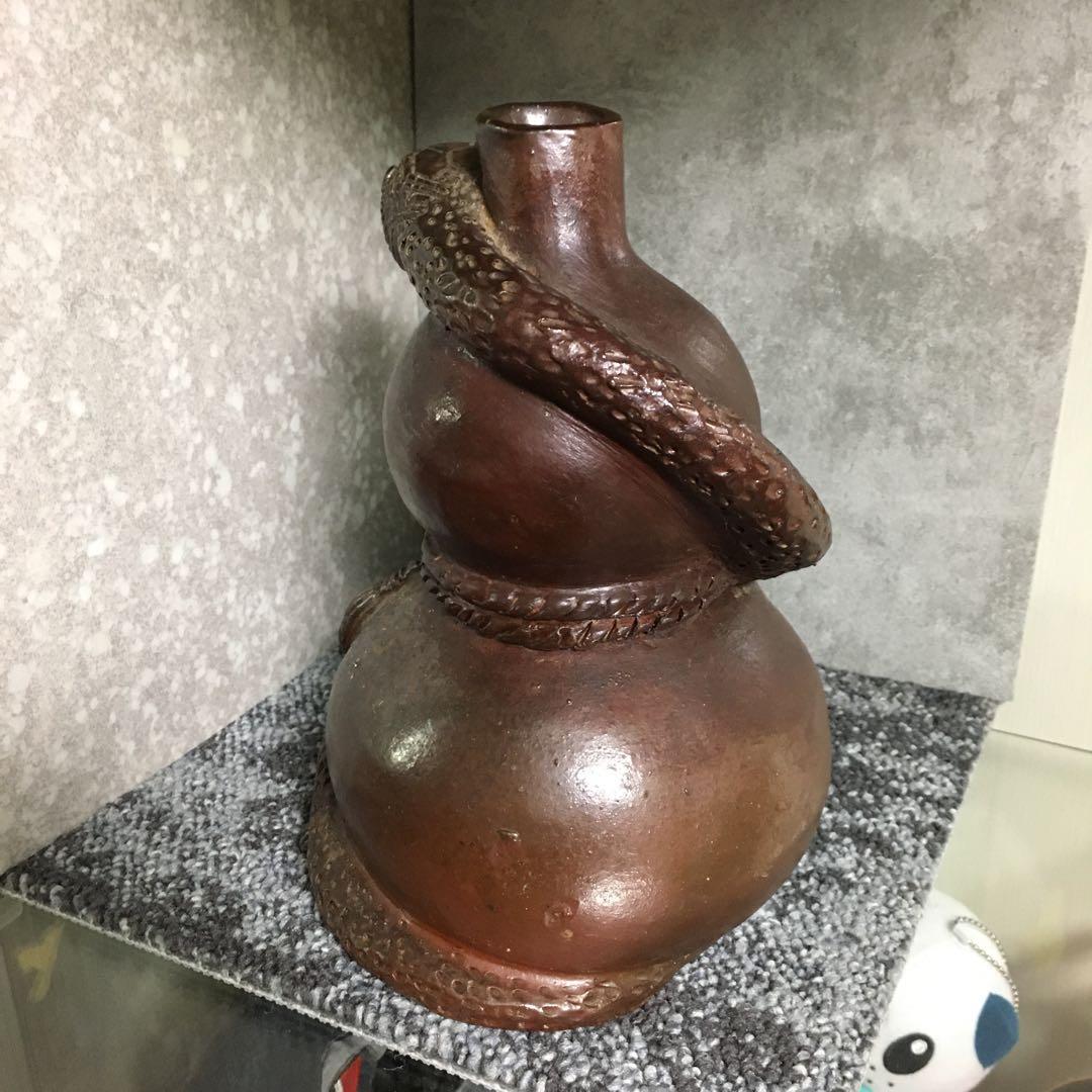 備前焼　巳年　花入　花器　花瓶　一輪挿し　瓢箪　縁起物　へび　ヘビ　蛇　細工物