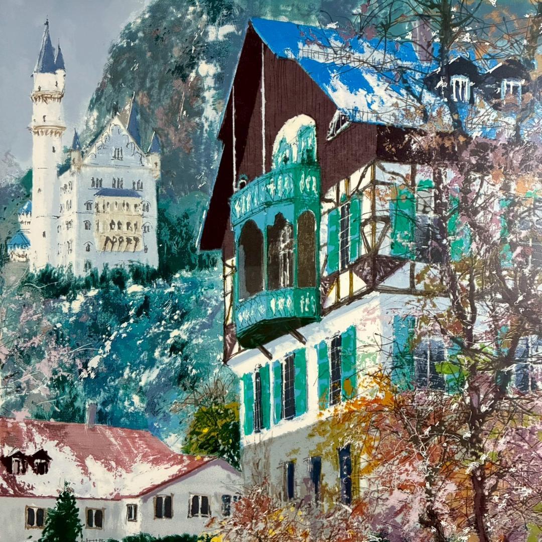 美品 小田切訓「雪のノイシュバンシュタイン城」シルクスクリーン 直筆サイン入り