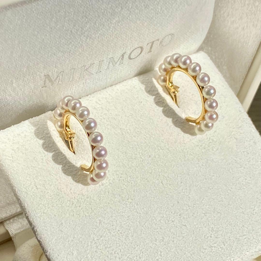 かんかん 　MIKIMOTO K18 アコヤ真珠フープピアス