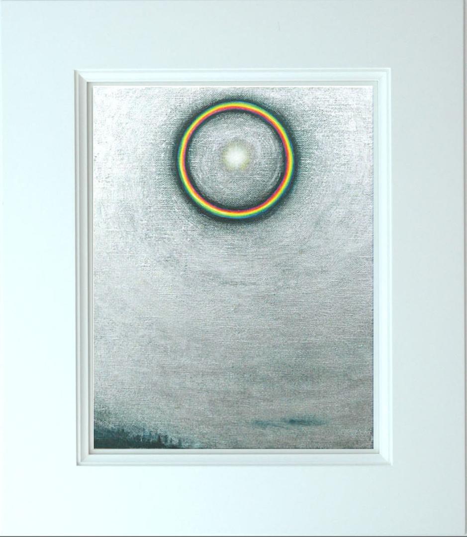 油絵 菅家令子 絵 絵画インテリア額付(青緑＋金色の枠)F3-S102023祈り