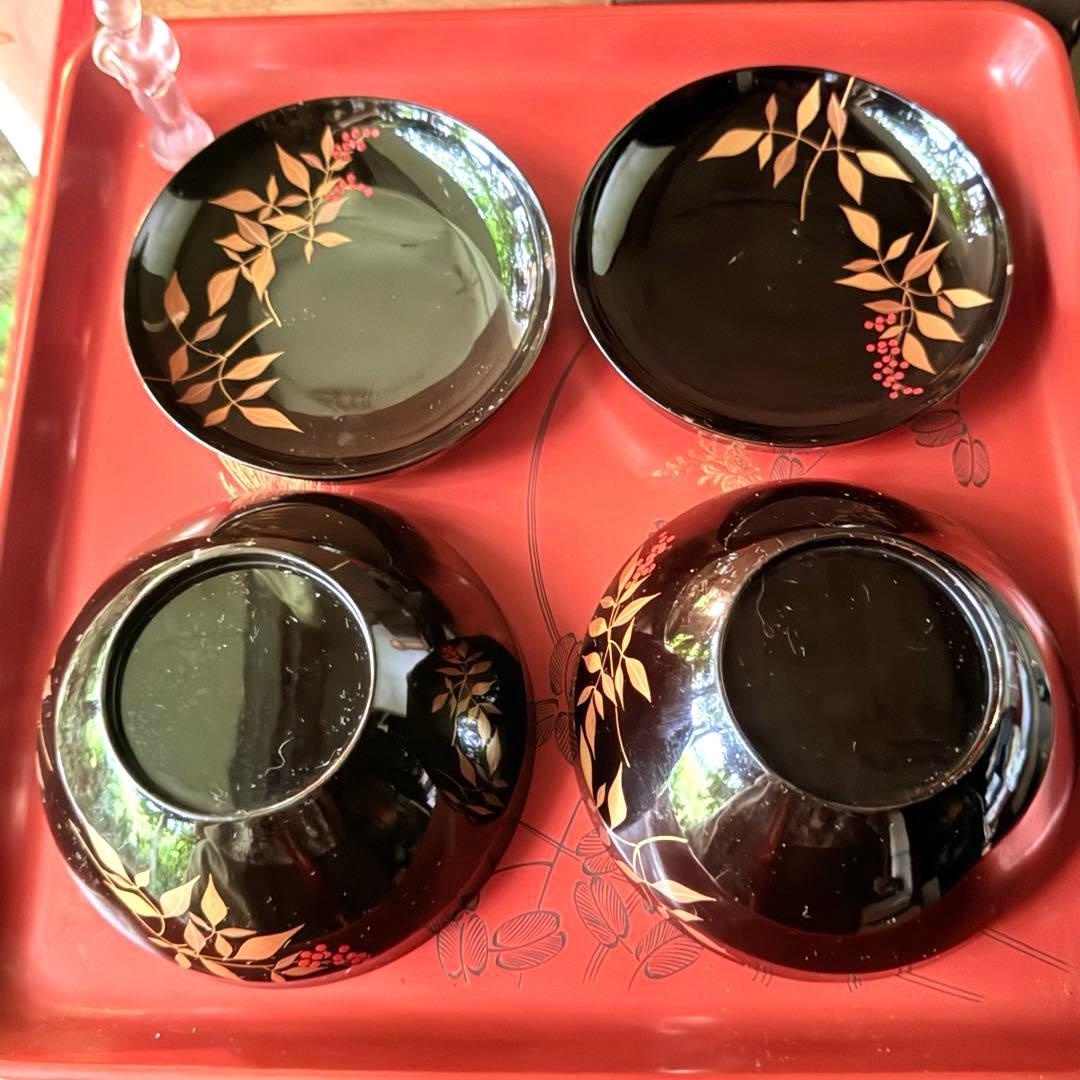 2192様感謝‼️JAPAN赤い実の南天蒔絵　明治32年‼️高台のない吸物椀 5客