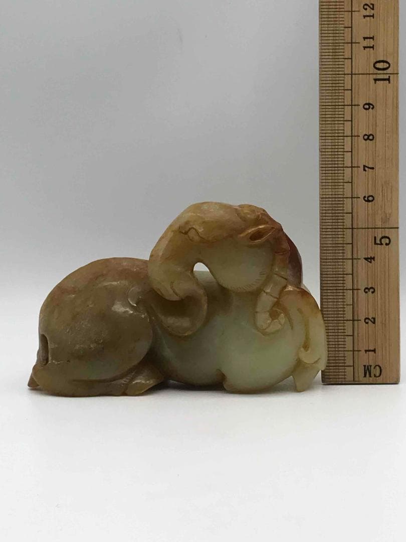 漢時代　和田玉　瑞獣　瑞馬　神駿　玉彫り　古玉石　時代物(F-33)