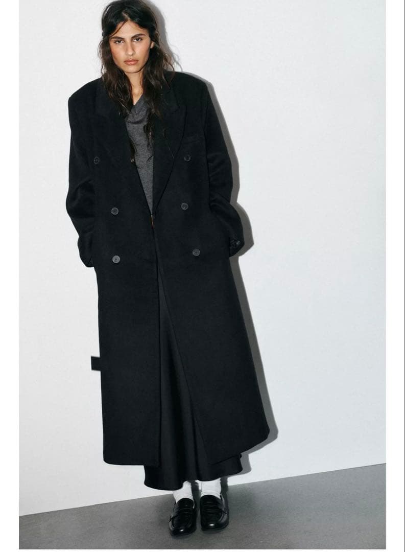 新品 ZARA ウール混紡エクストラロングコート Sサイズ ブラック 黒