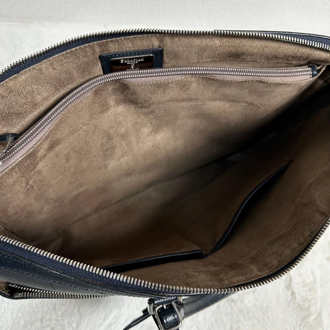 SERAPIAN サフィアーノレザー　牛革　2way ビジネスバック　紺色