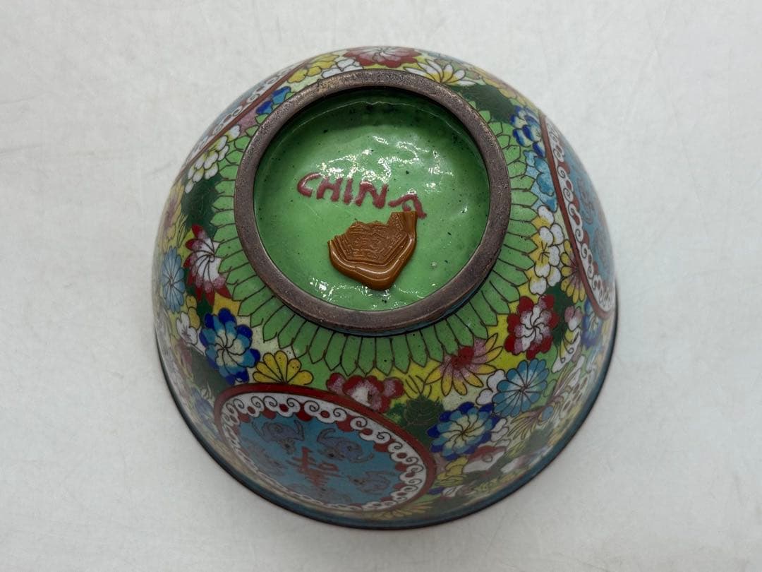 中国　民国期　七宝焼　福禄寿碗1対　景泰藍　送料込み251217