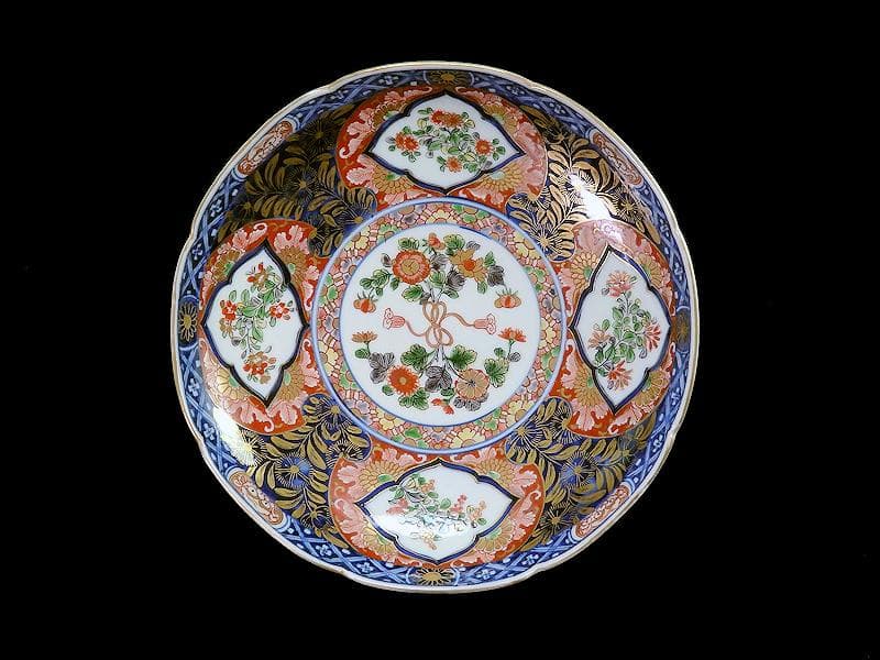 大聖寺伊万里　金襴手　窓絵　花の図　7寸半皿　D707AS-BQm