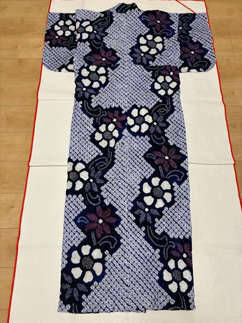 浴衣　有松鳴海絞り　蔓花　裄67cm