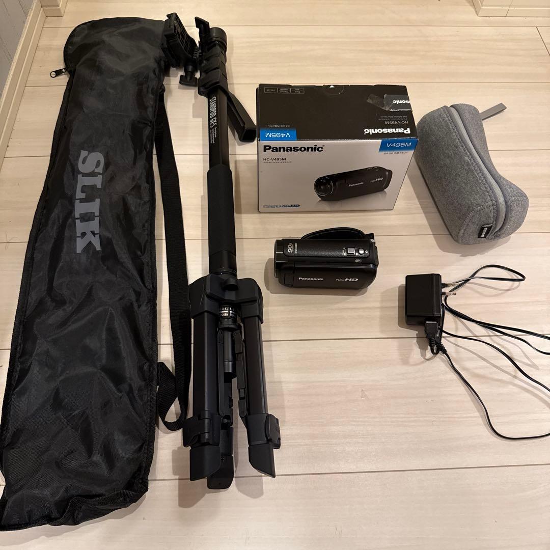 Panasonic HC-V495M ビデオカメラ 本体・スタンド・ケース付き