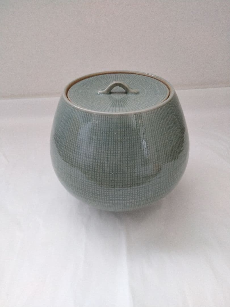 水指　方赫山 東國窯 高麗青磁布目水指 共箱