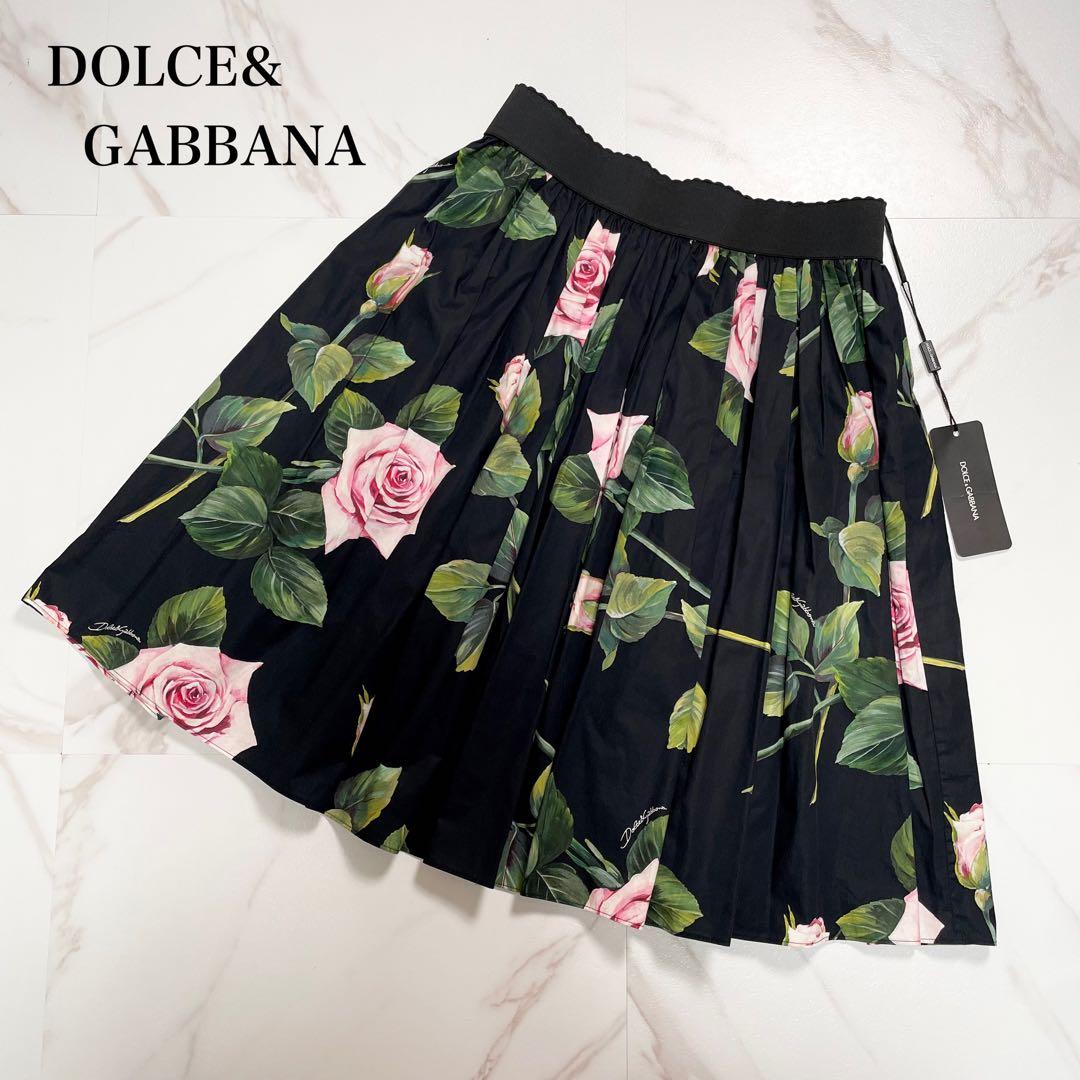 新品タグ付✨Dolce&Gabbana プリーツ フレア スカート 薔薇柄 42