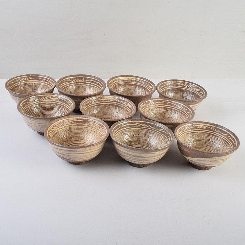 茶道具　河合瑞豊作　刷毛目　三島　数茶碗　十客　共箱　M　R9383H