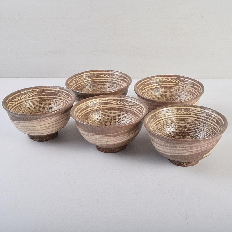 茶道具　河合瑞豊作　刷毛目　三島　数茶碗　十客　共箱　M　R9383H