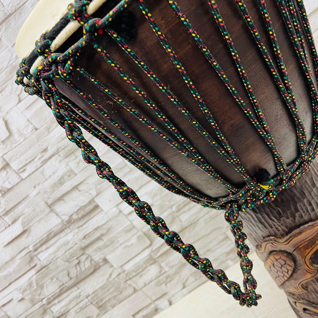 特大ジャンベ アフリカ民芸楽器 龍彫刻 木彫り