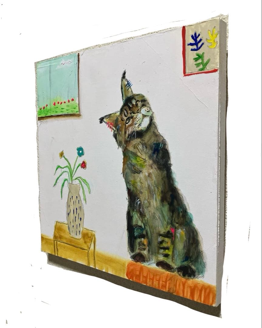 【Limp stick】猫　メインクーン　インテリア　アクリル画　BAEZ3