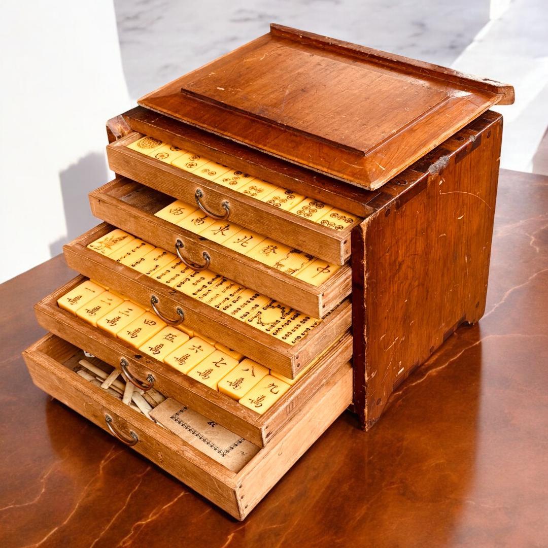 【珍品】 麻雀牌 骨董品 アンティーク 木箱 時代物 骨董