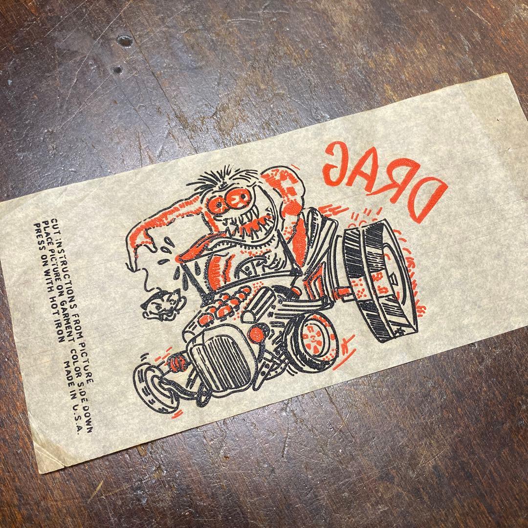 50s' ビンテージHOTRODラットフィンクアイロンプリント転写紙古着バイカー