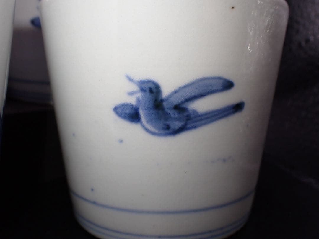 ５客完品⑦　古伊万里　手杓と手水鉢に鳥の図　そば猪口　江戸後期