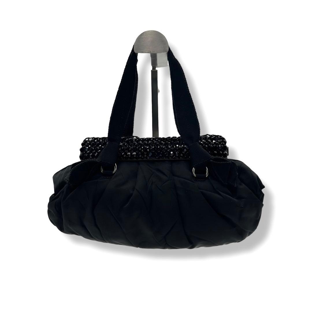 【がま口】プラダ プレート　ビジュー　ブラック　ハンドバッグ BN1146