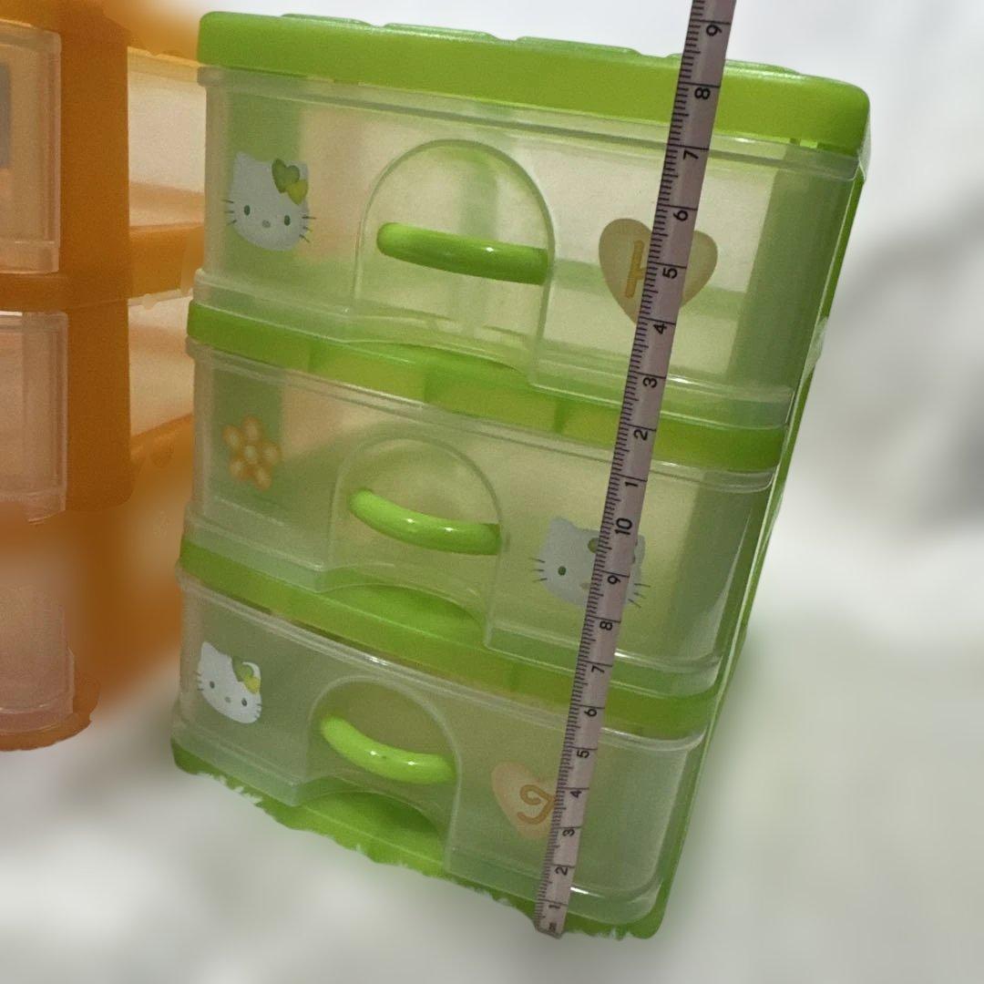 平成レトロ ハローキティ 3段ミニチェスト　オレンジ　グリーン　セット