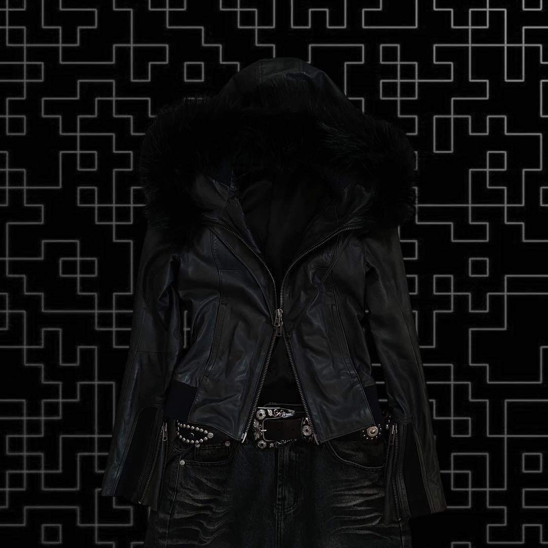 ジャケット・アウター 00s archive fur leather hoodie y2k punk