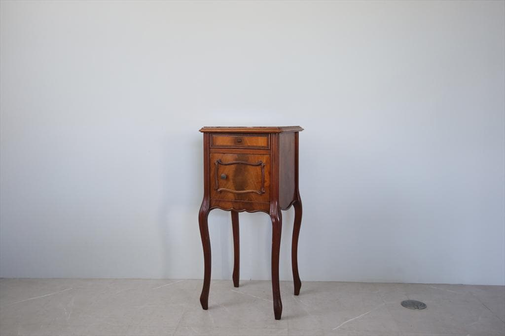 フランスアンティーク木製*大理石キャビネット/ナイトテーブル机(90-35-1)