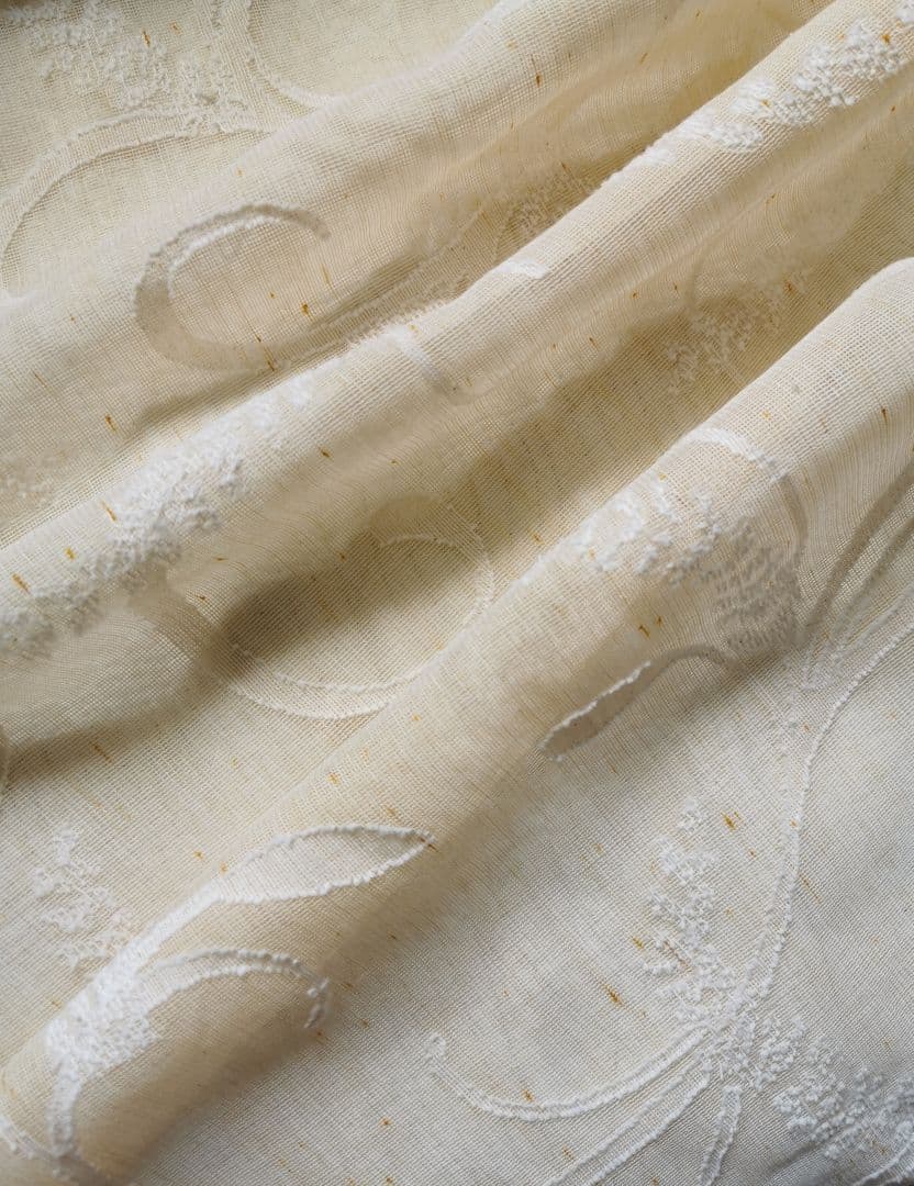 アンティークマドラスレース 麦の穂と葉 アプリコット＆アイボリー カーテンパネル