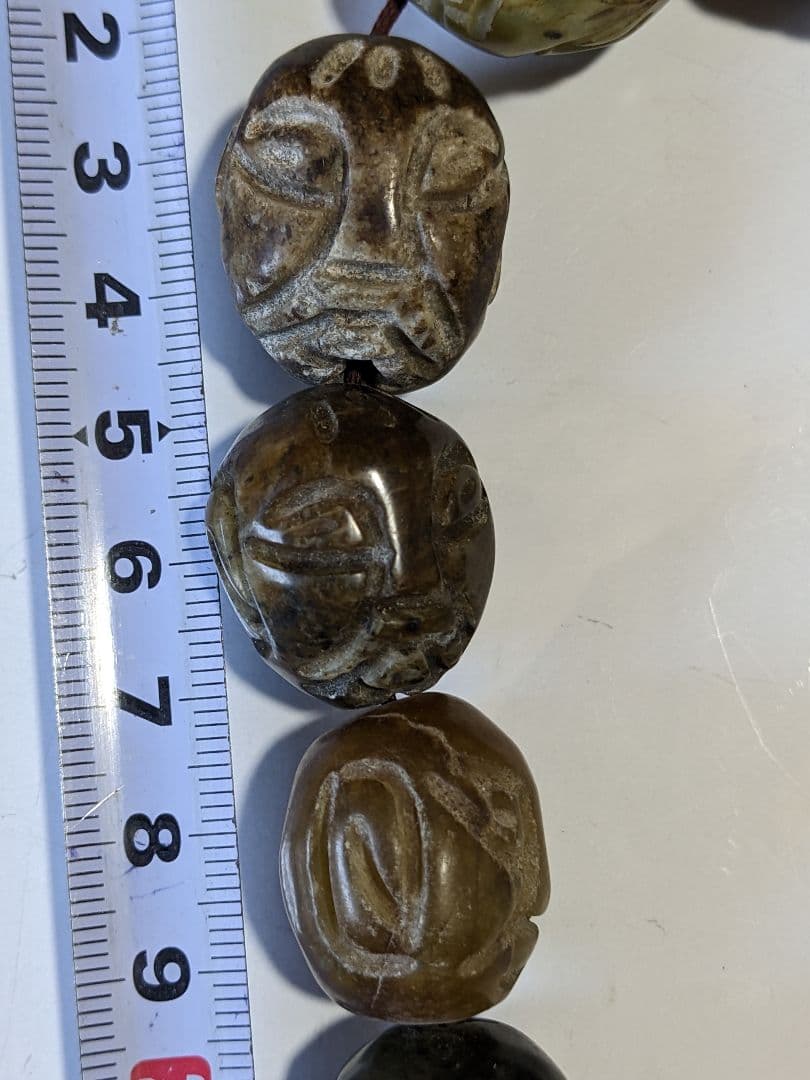 ♦珍物 チベット仏教 古美術品 大数珠 人面顔 手彫り 仏具 根付 緒締 骨董品