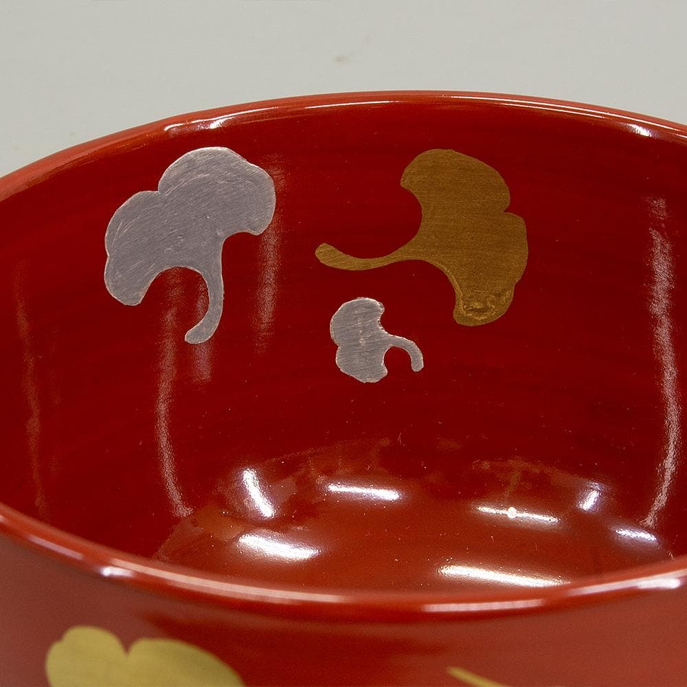 京焼 妙見窯 今岡妙見 茶碗 「金銀鶴銀杏文」共箱 茶道具 抹茶碗