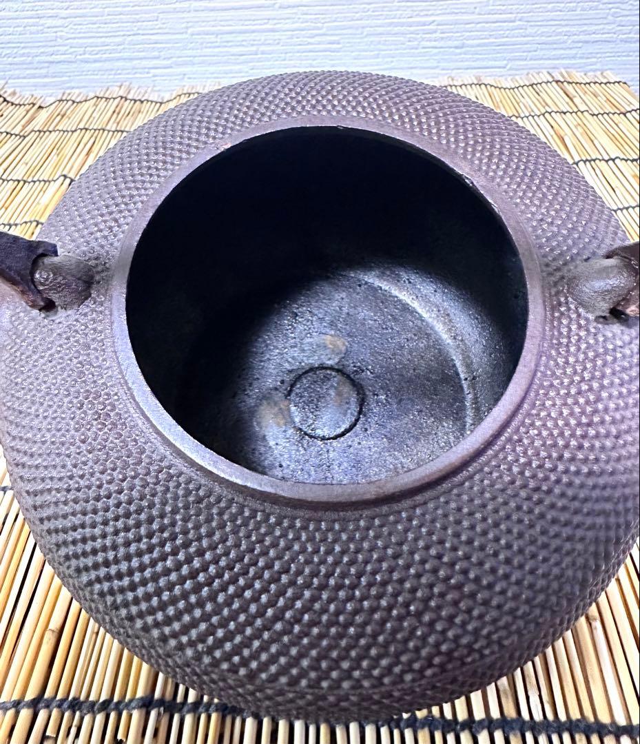 未使用、保管品　南部長文堂　長谷川 光昭造　斑紫銅蓋　南部鉄瓶　南部鉄器　鉄瓶