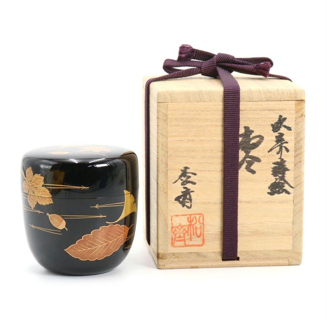 松斉作 吹寄蒔絵 中棗 銀杏 茶道具 共箱共布　V938