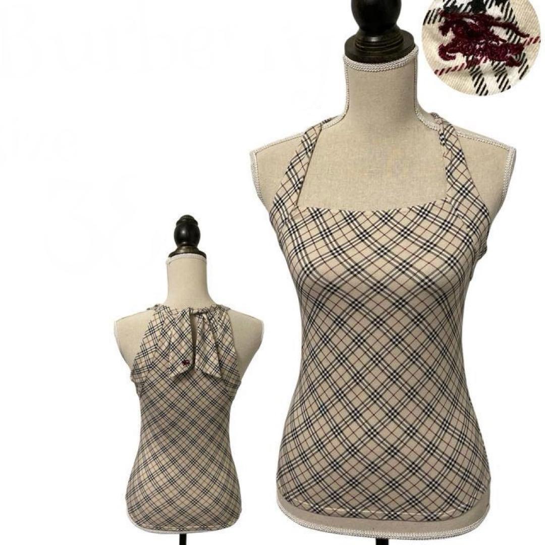 【バーバリーブルーレーベル】ノバチェック　ホルターネック　日本製　ベージュ