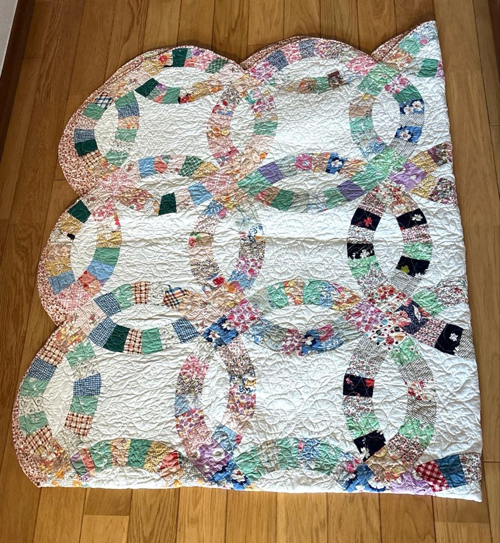 【美品】アメリカンアンティークキルト⭐︎ダブルウエディング 約208×180cm