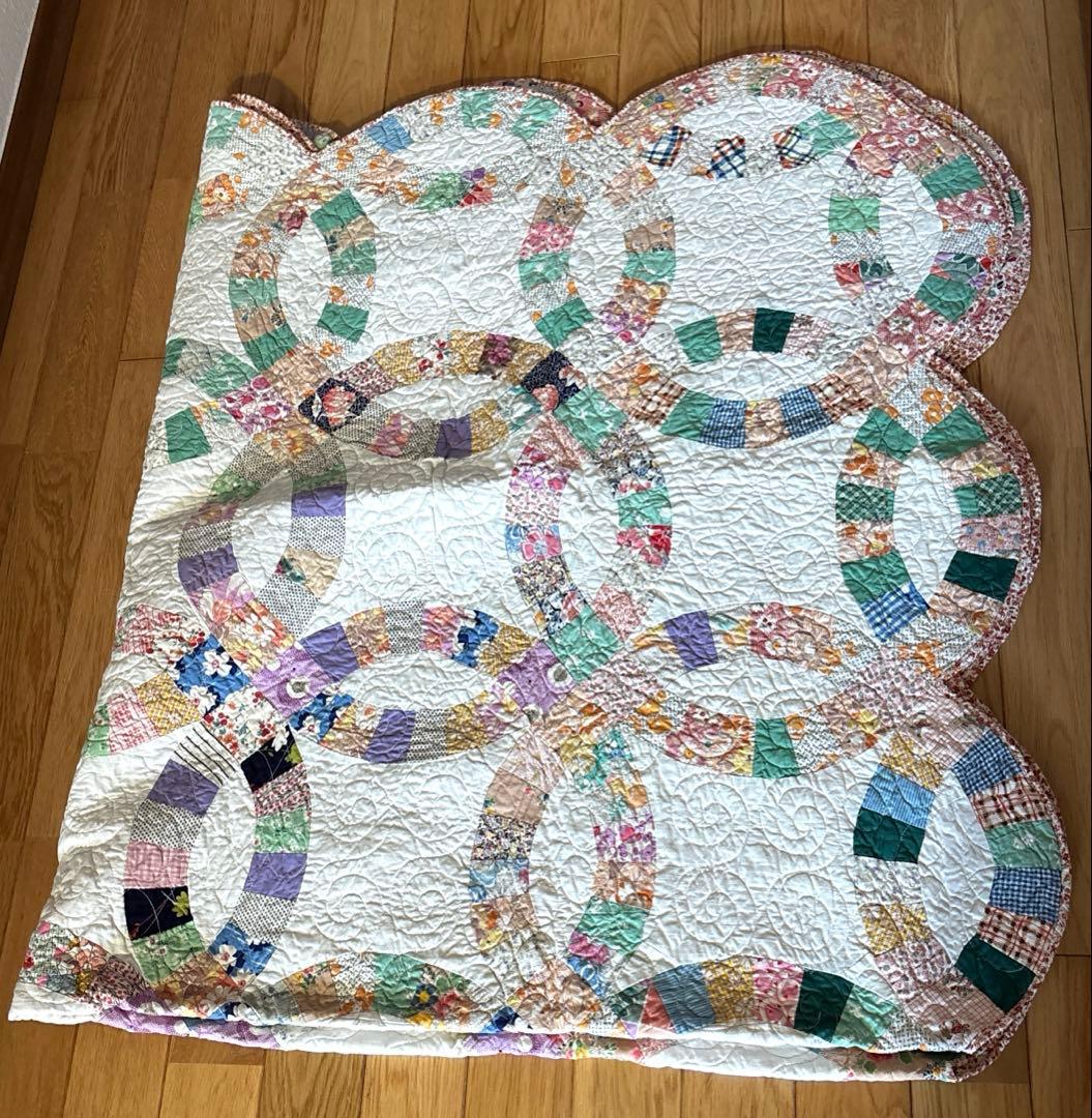 【美品】アメリカンアンティークキルト⭐︎ダブルウエディング 約208×180cm