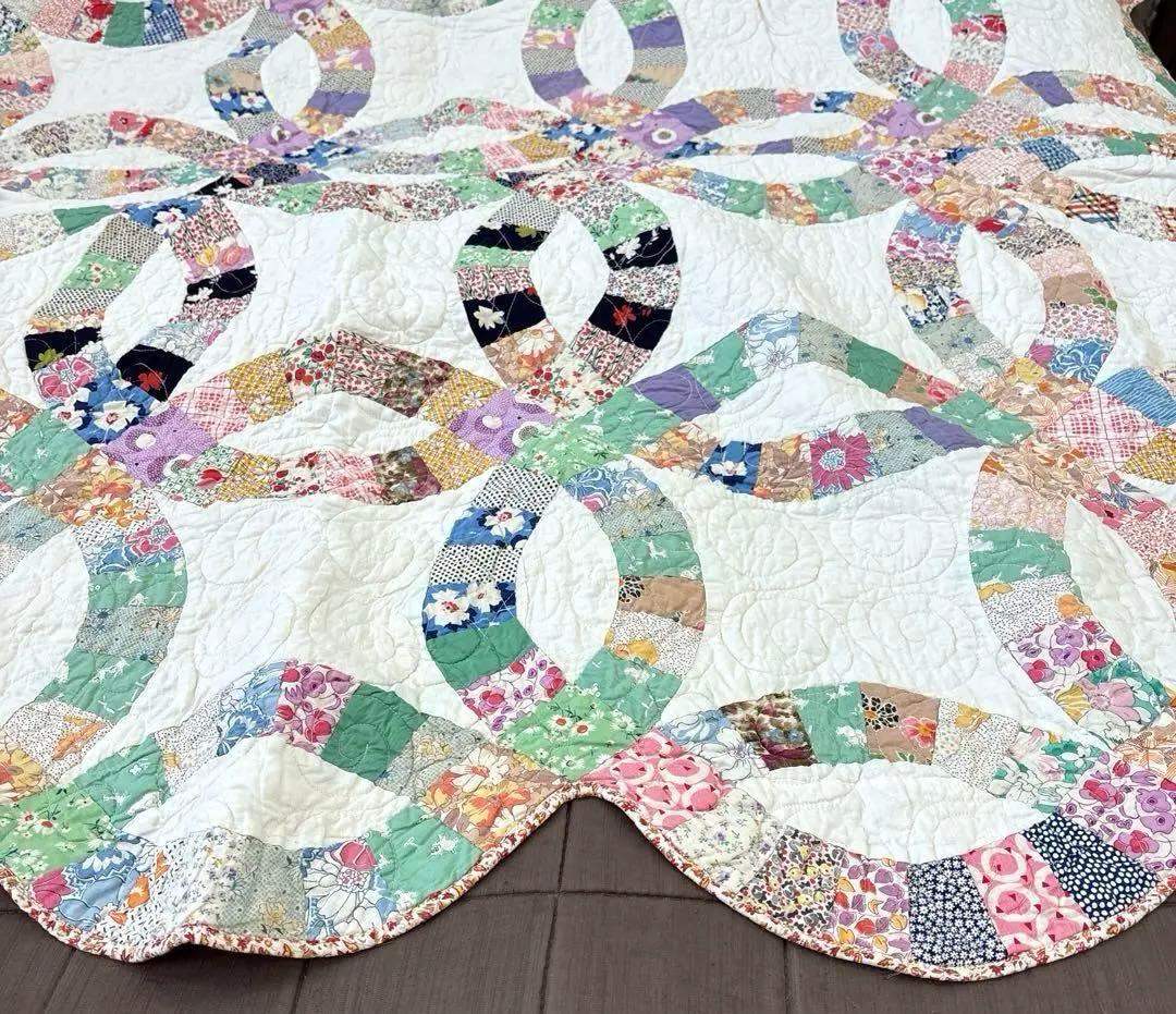 【美品】アメリカンアンティークキルト⭐︎ダブルウエディング 約208×180cm