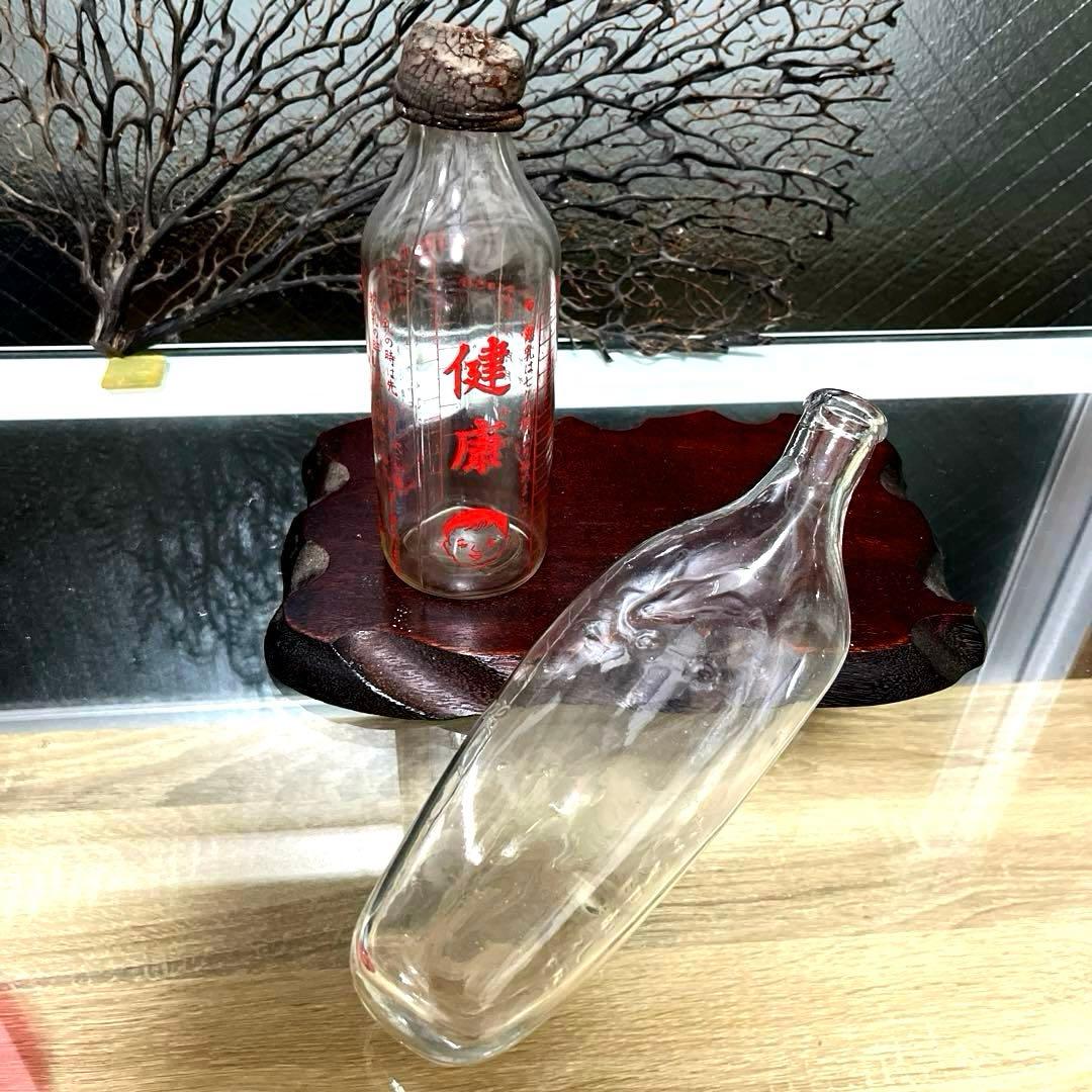 骨董　レトロガラス　希少　健康　赤ちゃん鮮明プリント　哺乳瓶　パッキン劣化有り