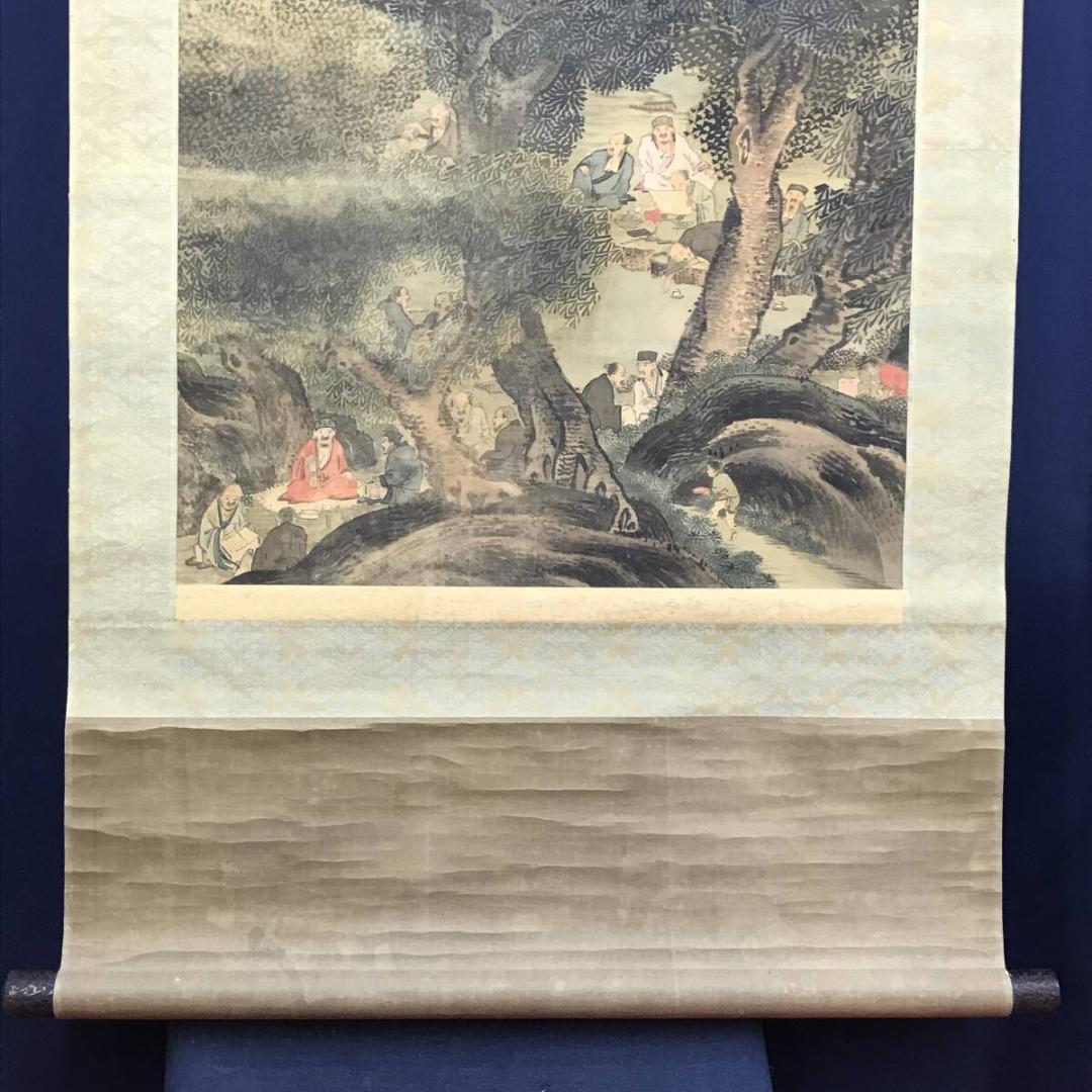 真作/谷文晁/蘭亭曲水図/山水人物図/山水図/掛軸/名家伝来AH-548