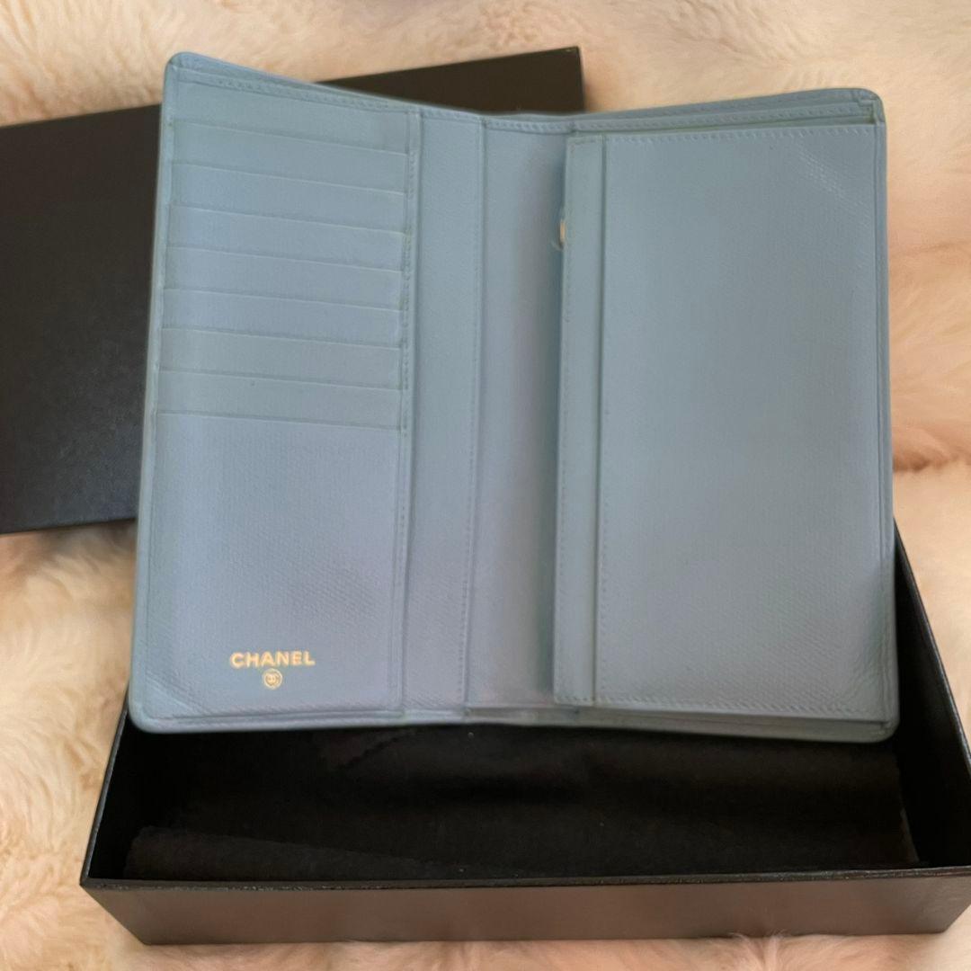 シャネル CHANEL 財布 二つ折り 水色 ココボタン 正規品