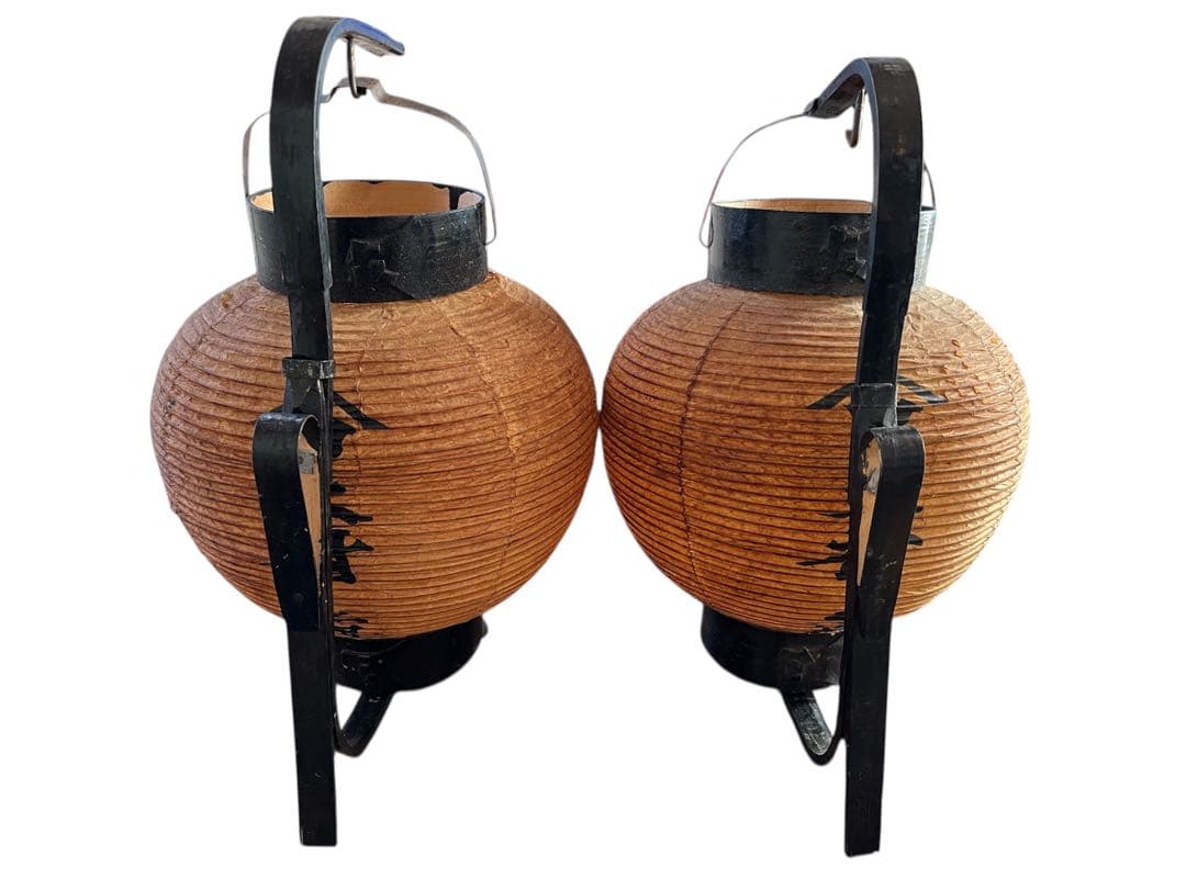 骨董 武家提灯 家紋 古い和紙提灯 大村 二号、大村三号 提灯2個