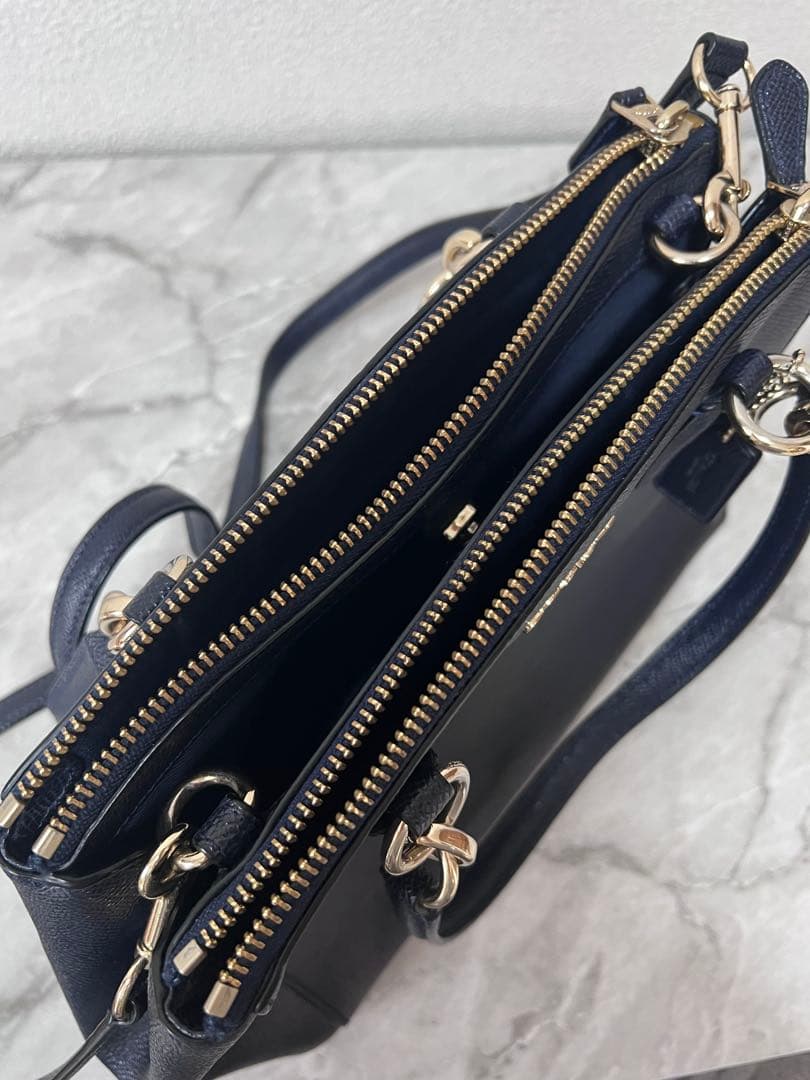 【極美品】COACH コーチ 2way ショルダーバッグ ネイビー 型押しレザー